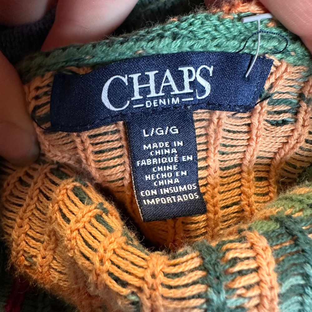 Chaps Large Southwestern Aztec Cotton Knit Cowl Neck Sweater Multi Native - Picture 9 of 9